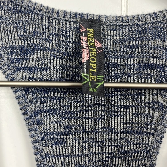 Free People Womens Tunic/Mini XS/S Heather Blue Racer Back Crochet Details Knit - Picture 2 of 10